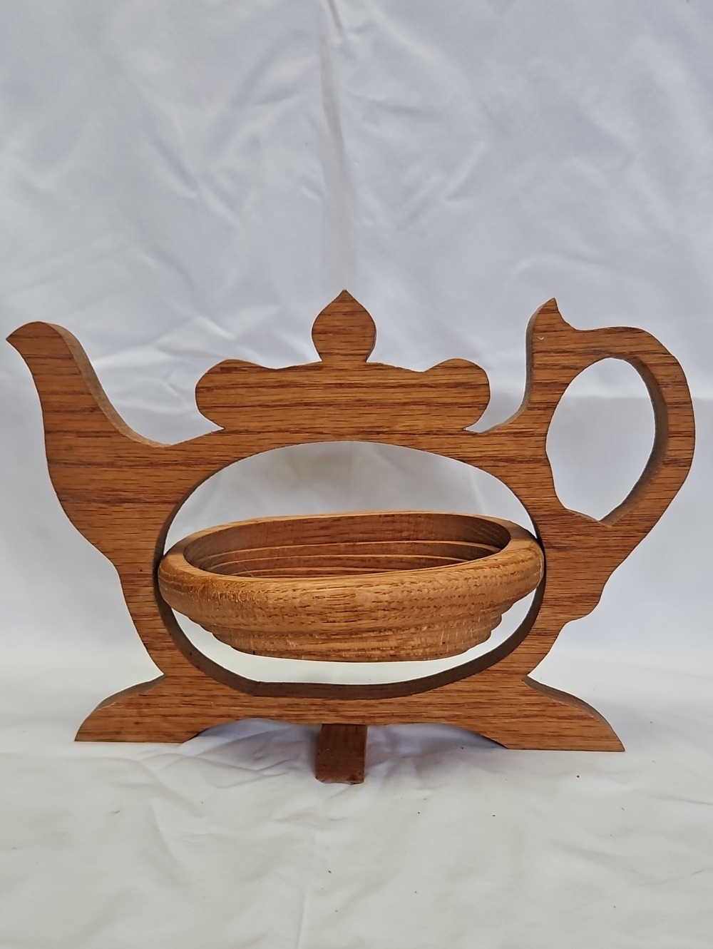Wooden Teapot-Shaped Serving Bowl Holder - Brown